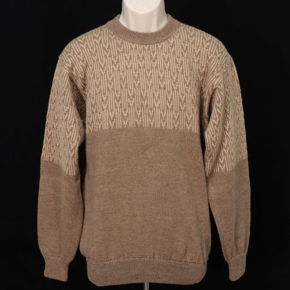 NW Alpacas Country Store Mens 100% Alpaca Sweater L Large VTG Pullover Brown Tan